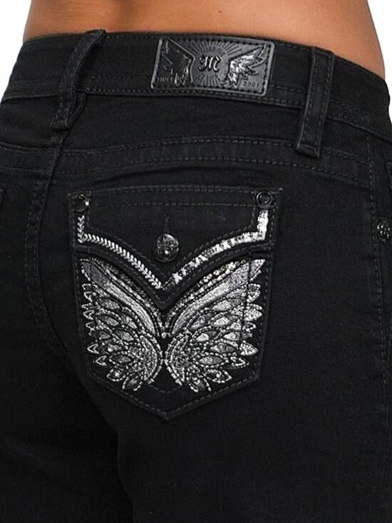 Miss Me Pants - NWT Miss Me Women's Silver Butterfly Wings Faux Flap Pockets Wide Leg 24 X 30